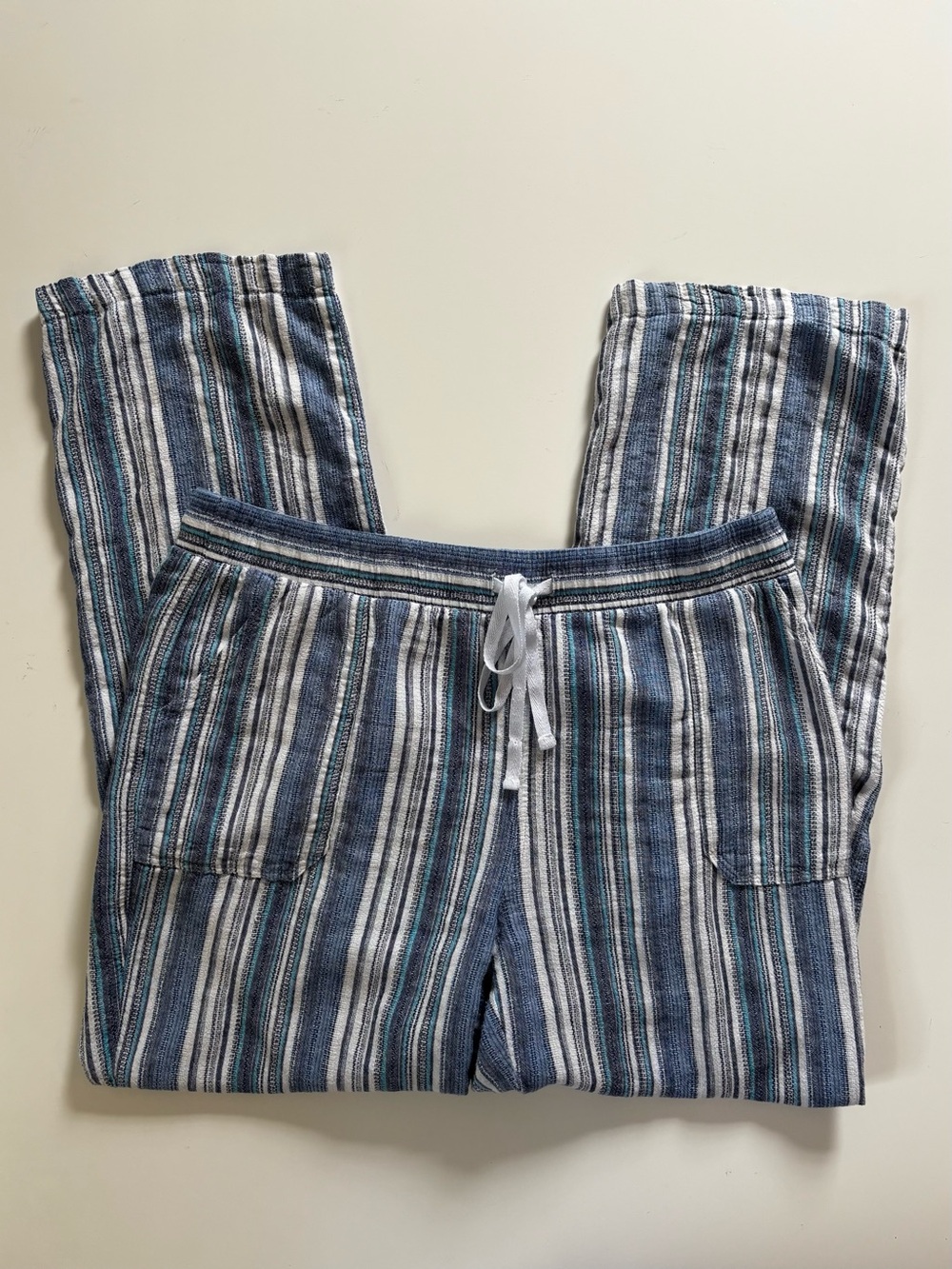 Cato Striped Navy White Teal Drawstring Pants